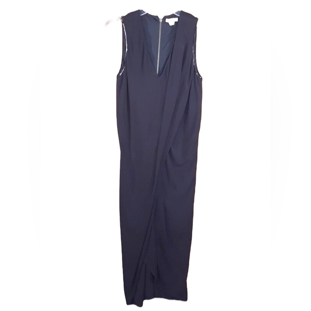 HELMUT LANG NEW Faux Wrap Jersey‎ Sheath Midi Dress Black V Zip Eve Minimalist M